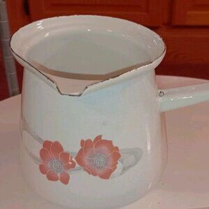 Vintage Turkish Coffee Pot Enamel Painted Flowers. Made in Slovenia ! LQQK